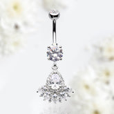 14G Silver Sparkling Crown Jewels Belly Button Ring